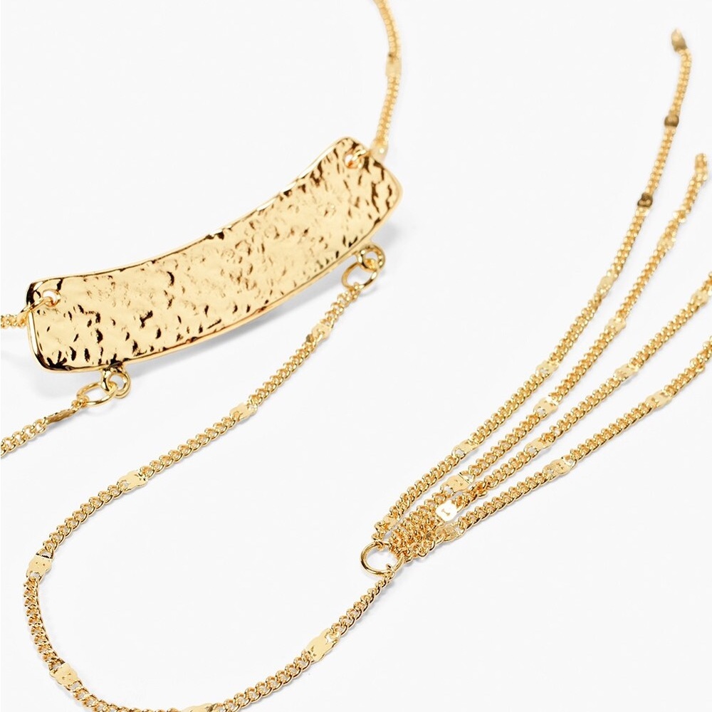 WHITE HOUSE BLACK MARKET Hammered Ladder Bar Necklace in gold tassels NEW